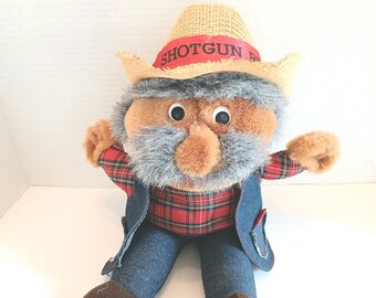 Peluche vintage rojo de escopeta, vaquero de Hee Haw, firmado por Steve Hall, 16 pulgadas.