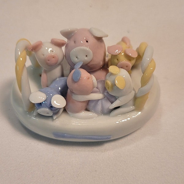 Tiny Porcelain Pigs - 2 1/2" Long x 1 1/2" Tall - Vintage - Hand Made - Pastels