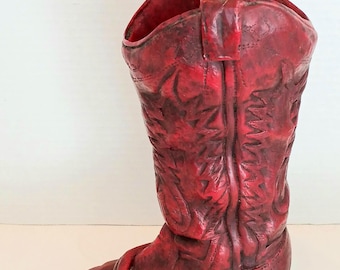 Vintage Red Western Cowboy Boot Flower Vase - Ceramic/Resin