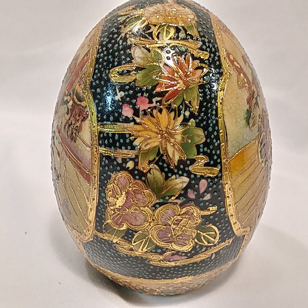 Vintage Porcelain Satsuma Egg Hand Painted Porcelain Egg Etsy