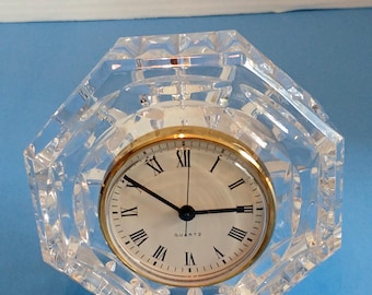 Reloj de sobremesa/repisa octogonal vintage Waterford de cristal de plomo de 5 pulgadas, funciona.