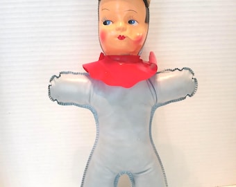Vintage Doll- Oil Cloth Body - Plastic Face - Measures 14” - 1940’s