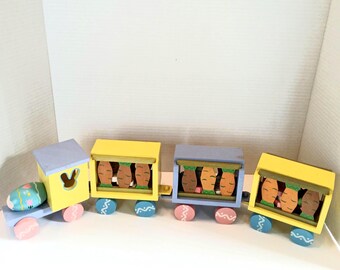 Tren de Pascua Carrot Express de 1996, de Sue Dreamer - Madera pintada a mano