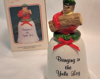 JSNY Bell - Bringing in the Yule Log - Vintage - 4.5 Inches