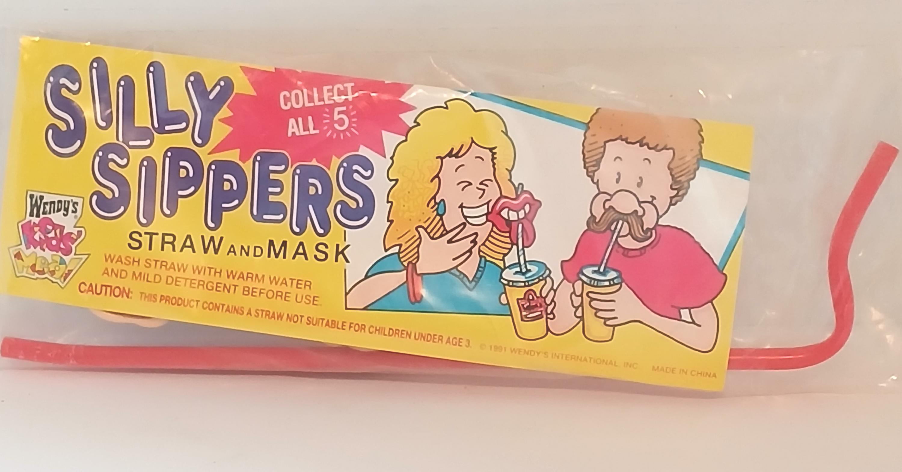 1991 Wendy's SILLY SIPPERS STRAW and Mask - Sealed - Retro Fun