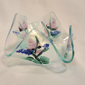 Vintage Glass Art - Hand Painted Floral Tea Light/Votive Holder - Mother's Day Gift - Unique Gift - Pretty Decor - Flower Lover
