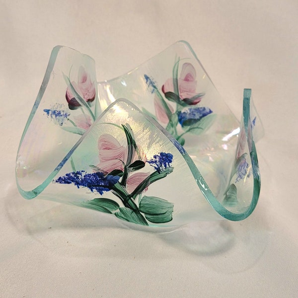 Vintage Glass Art - Hand Painted Floral Tea Light/Votive Holder - Mother's Day Gift - Unique Gift - Pretty Decor - Flower Lover
