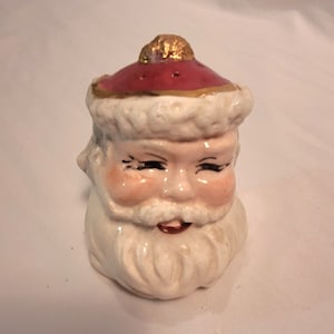 1958 Santa Head Potpourri Pomander or Large Salt Shaker - Very Well Made and Detailed - Original Cork - No Chips, Cracks - 3 1/2&quot; Tall
