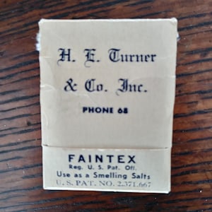 Vintage Advertising H.E. Turner & Co. Inc. Funeral Home Watertown NY Ammonia Fainting Faintex