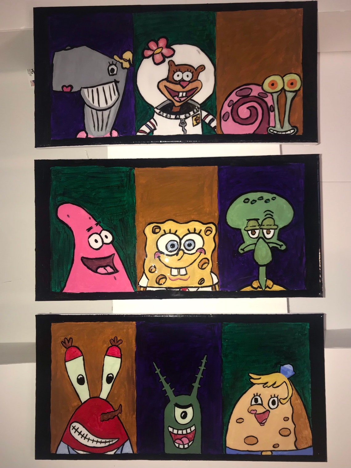 Spongebob Cartoon Acrylic Painting Wall Art Decor 3 Piece | Etsy