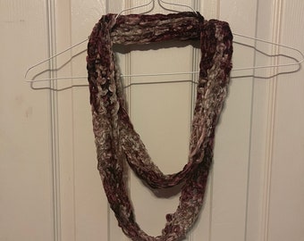 Purple and brown winter infinity scarf