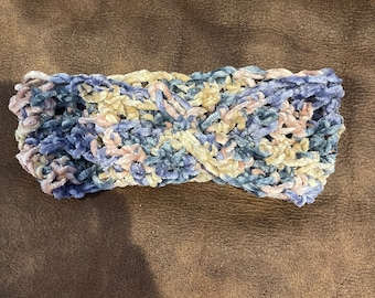 Pink, green, yellow, blue, and brown twisted headband