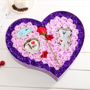 Disney Inspired Handmade lovely soap flowers heart shape gift box creative Valentine's and birthday for girls I Love You Proposal Valentines