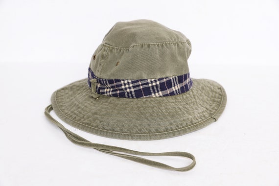 VINTAGE sun hat tan & plaid ringer 90s BUCKET saf… - image 3