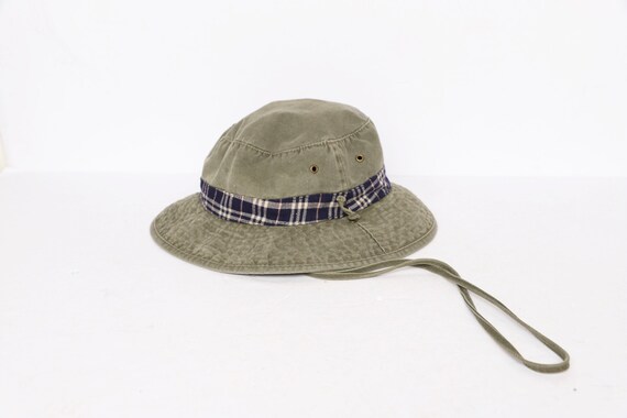 VINTAGE sun hat tan & plaid ringer 90s BUCKET saf… - image 2