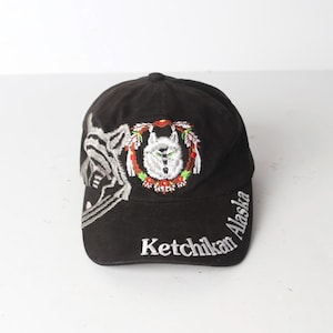 vintage KETCHIKAN ALASKA wolf embroidered all over print BASEBALL hat cap -- great condition, adjustable back