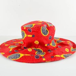 vintage 1960s two tone SUN HAT mid century aop TENNIS summer hat -- great condition