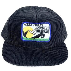 vintage BLACK corduroy MAUI surf 1970s 80s snapback vintage HAWAII hat -- Free shipping U.S.A