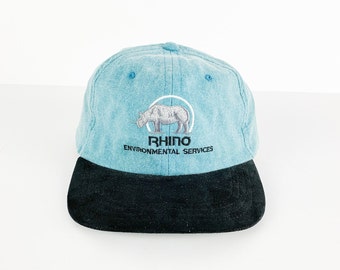 vintage RHINO Environmental Services vintage BLUE & black SNAPBACK baseball hat cap -- great condition