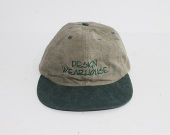 vintage tan & GREEN "Design Warehouse" 90s y2k dad hat vintage hat baseball hat