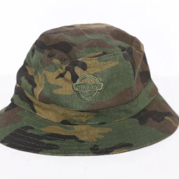 vintage 1990s CAMO nissan camouflage vintage BUCKET hat -- 1990s bucket hat