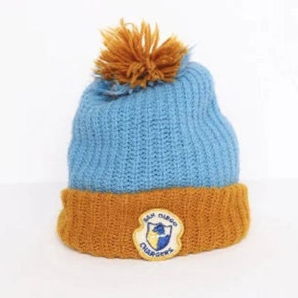 vintage San Diego CHARGERS 1970s vintage nfl football color block beanie -- OSFM