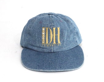 vintage DENIM blue & gold IDH Tampa, Florida vintage two tone BASEBALL hat vintage cotton 1980s cap