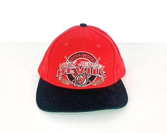 Gorra vintage de los años 90 y2k de los NEW Jersey DEVILS con bloque de color de los campeones de la Conferencia Oeste de hockey de la NHL - parte trasera ajustable - Envío gratuito a EE. UU.