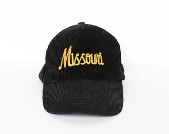 vintage CORDUORY st. louis MISSOURI black and yellow CURSIVE font color block snapback hat - adjustable back great condition
