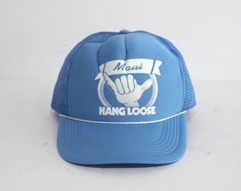 vintage MAUI blue and white HANG LOOSE baseball hat 1970s 80s snapback cap hat