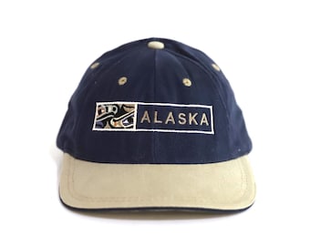 Cappellino da baseball vintage anni '90 color block ALASKA bicolore regolabile -- Spedizione GRATUITA negli Stati Uniti