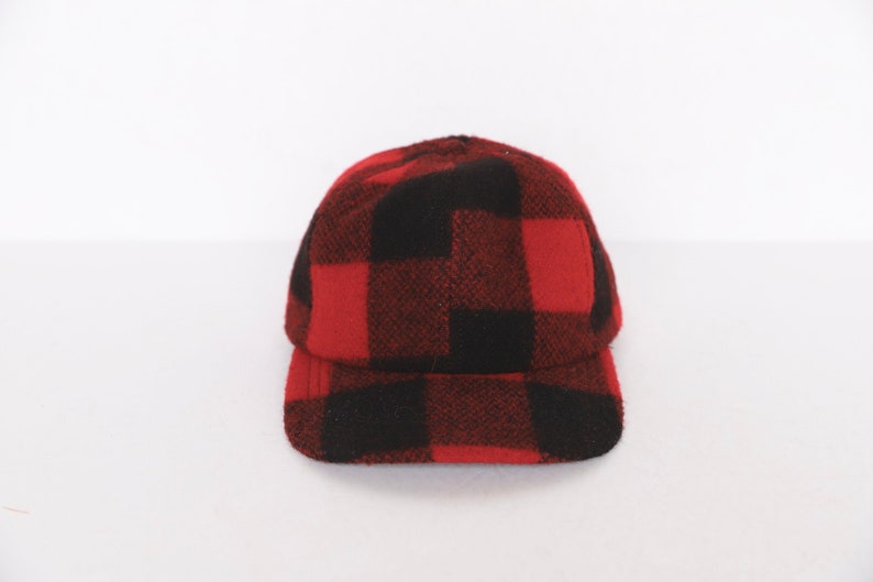 vintage 1960s vintage RED /& black WOOL made in the USA ear flap fold down hat size large