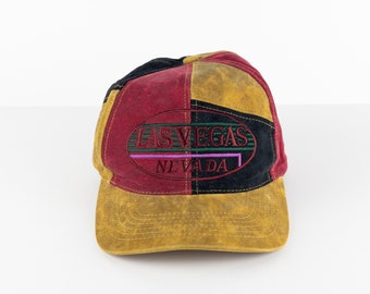 vintage LAS VEGAS, Nevada 1990s maroon & yellow COLOR block snapback 1980s cap hat vintage cap -- adjustable back