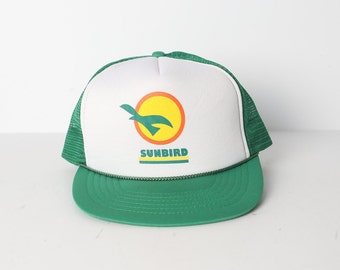 vintage SUNBIRD color block 1970s kelly green / white adjustable snapback hat -- deadstock vintage never worn