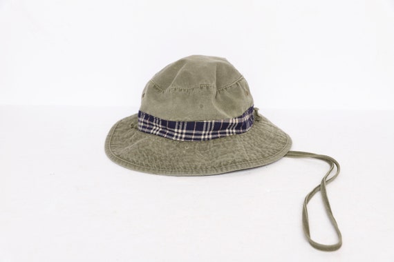 VINTAGE sun hat tan & plaid ringer 90s BUCKET saf… - image 1