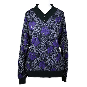 Floral V-Neck Jumper in Black UK 12