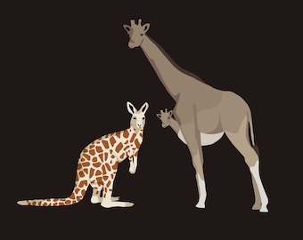 Kangaroo Giraffe Animal Nursery Art Print