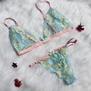 Pastel Flower Lingerie Set Lolita Underwear Panties Cute