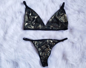 gold foiled bralette lingerie set