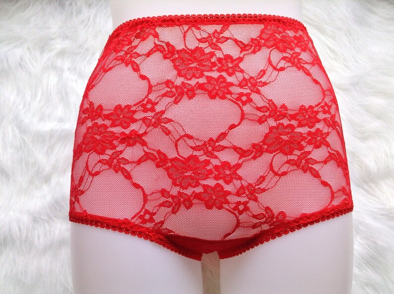 Red lace panties high waisted panties high rise panties Etsy