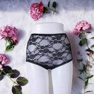 black high waisted panties, lace panties, high rise panties, sheer panties, pin up panties, sexy panties