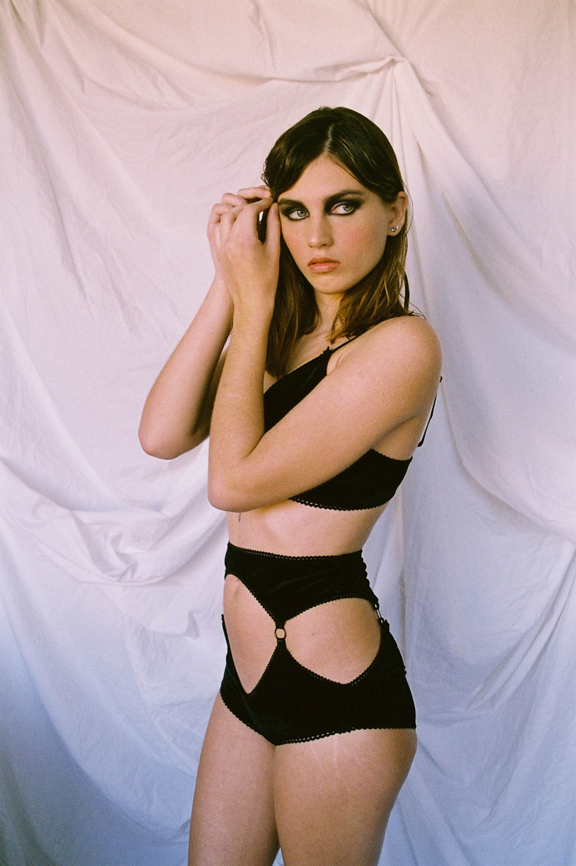 Sabrina Black Velvet Panties Ouvert Panties Cut Out High Waisted