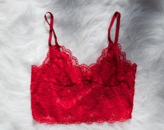 Sienna red lace bralette, lace camisole, lace top