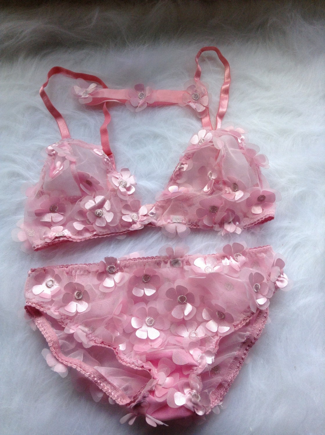 Conjunto de lenceria rosa Sakura Etsy Mexico