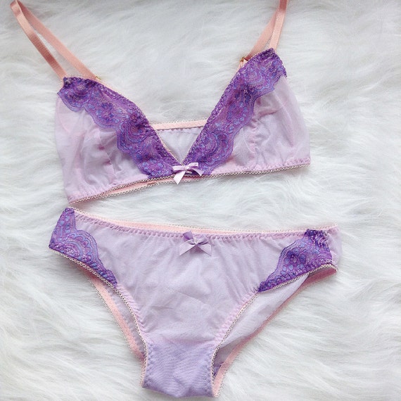 Lavender Mesh Lingerie Set, Sheer Lingerie Set, Cute Lingerie, Sexy Lingerie,  Lilac Lingerie 