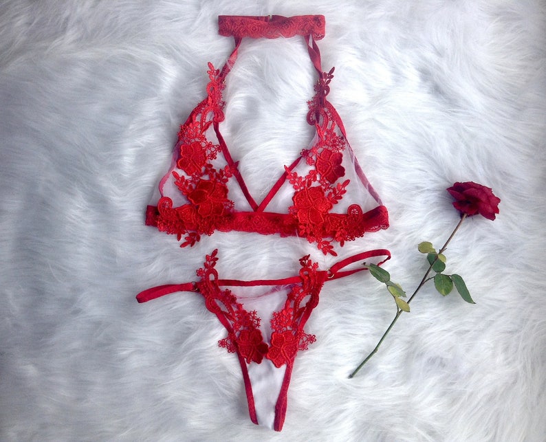 Ensemble Sara Dentelle LingerieLingerie FineRougeSexy Rouge Halterneck De tsQxdhrC