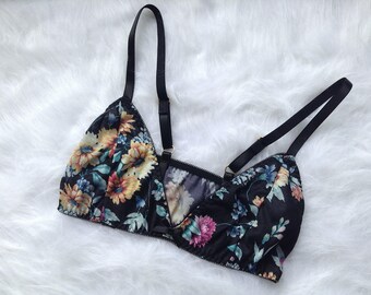 Black floral jersey bralette