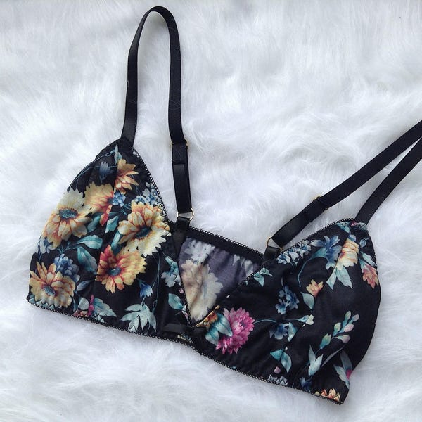 Black floral jersey bralette