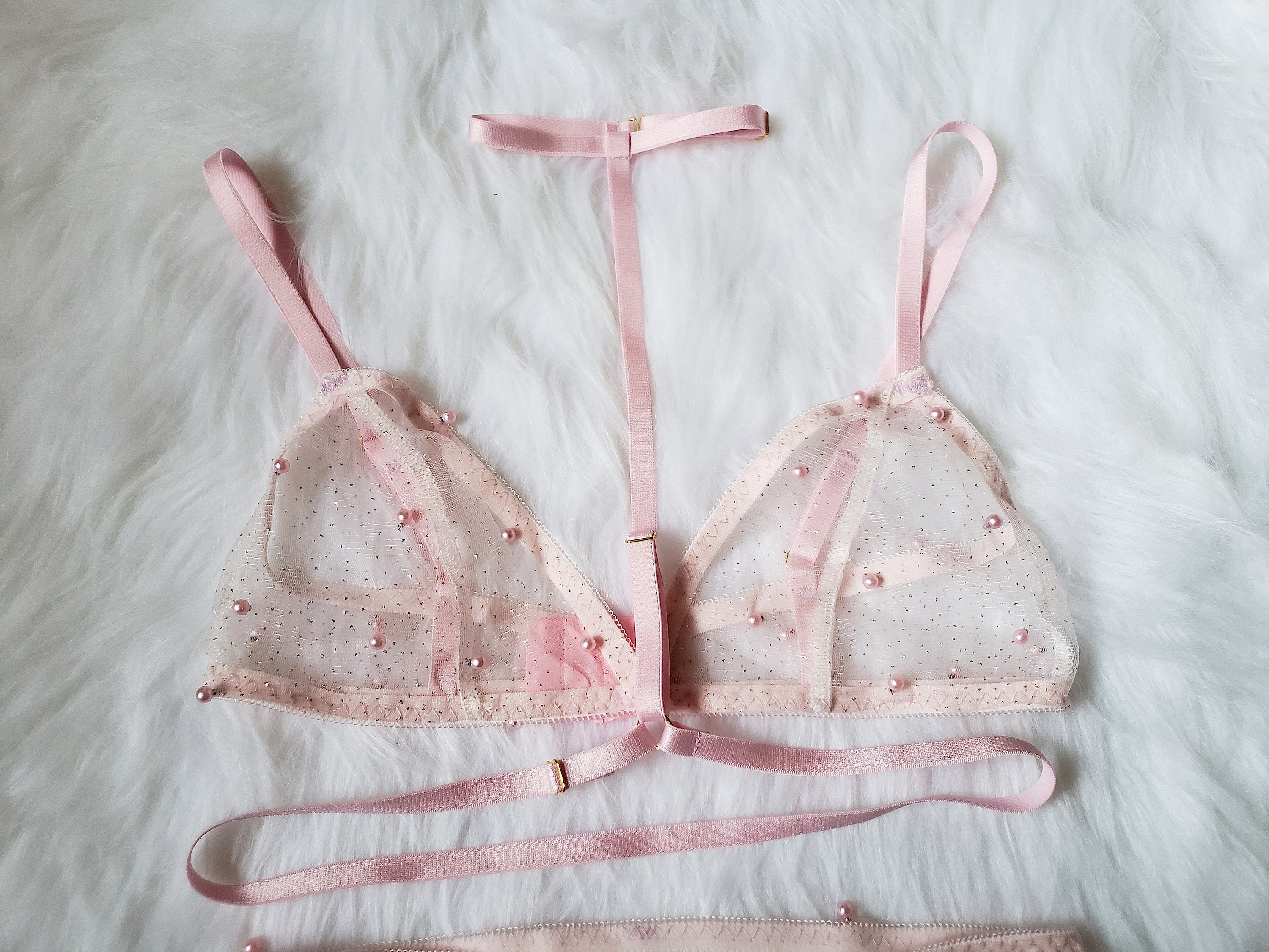 Pink Pearl Tulle Lingerie Set - Etsy