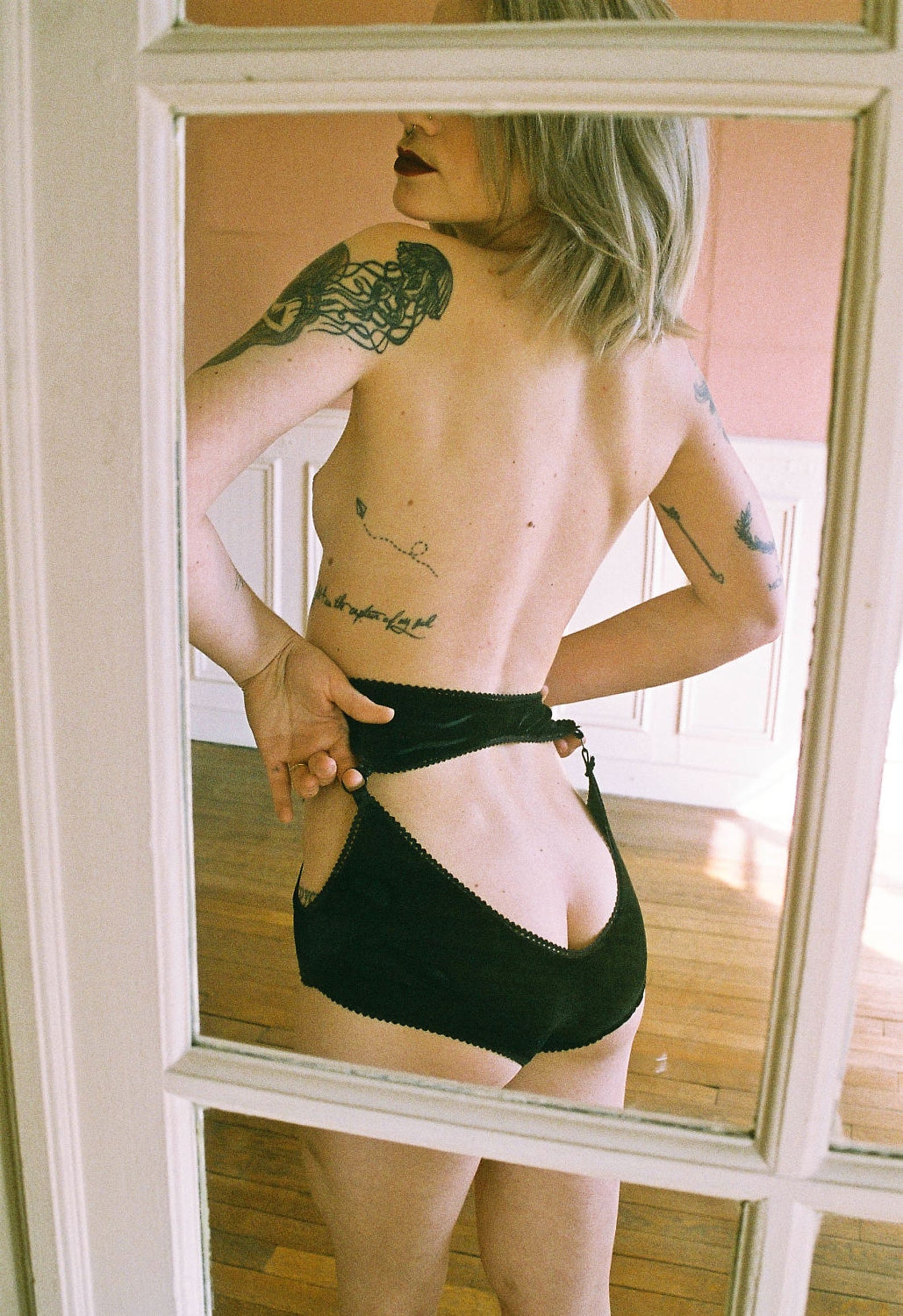 Sabrina Black Velvet Panties Ouvert Panties Cut Out High Waisted